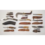 Ten hunting knives including W Rowbotham with horn handle, Schneidteufel Solingen, hoof handle