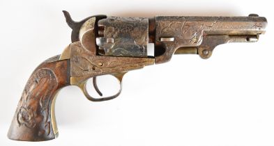 Manhattan .36 six-shot single-action revolver with all over engraved decoration, carved wooden grips