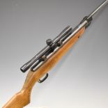 Webley Falcon .22 air rifle with semi-pistol grip, Webley plaque inset to the stock and scope, NVSN.