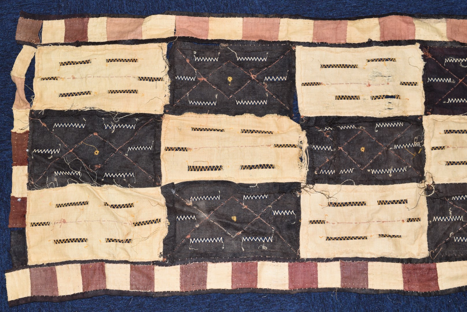 Four probably late 19th / 20thC African tribal embroidered tapestries or wall hangings with - Image 5 of 10