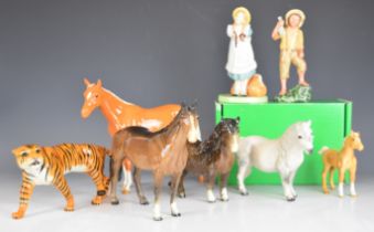 Beswick and Royal Doulton figures including boxed grey Shetland pony, huntsman's horse, tigress,