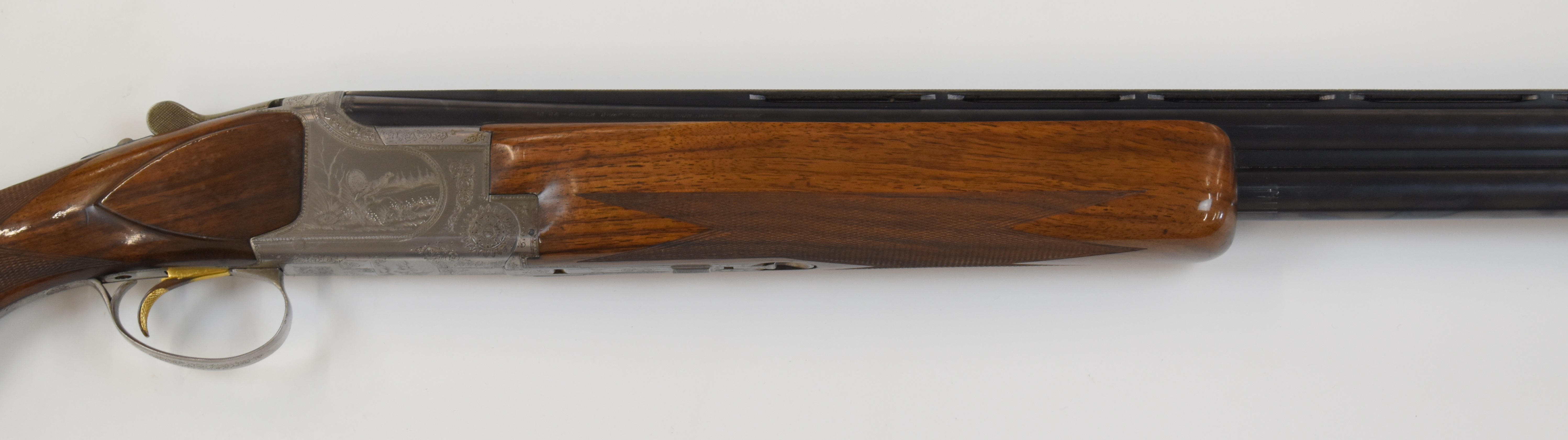 Browning B2 12 bore over and under shotgun with engraved scenes of birds to the locks and underside, - Image 4 of 12