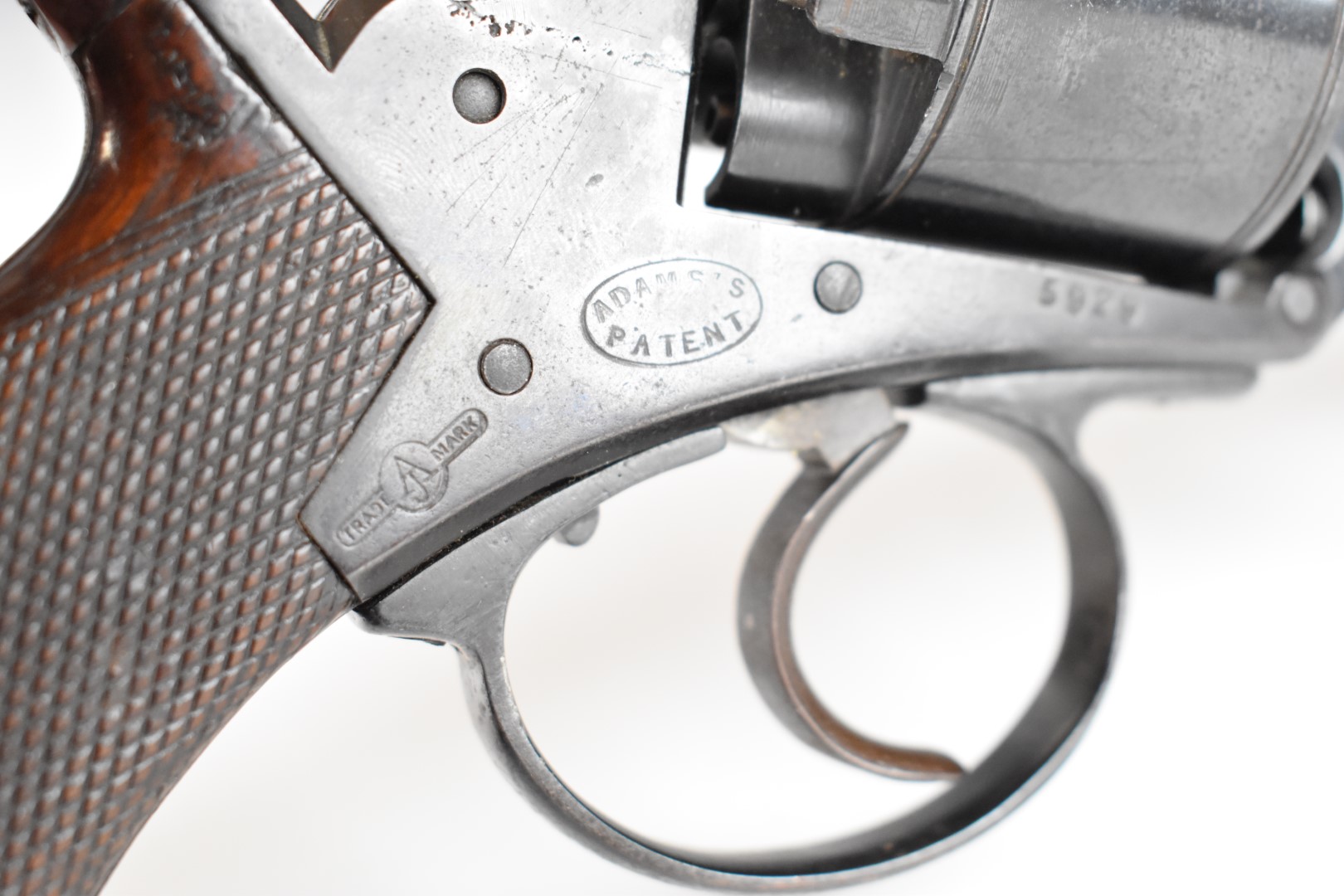 Adam's Patent 50 bore six-shot double-action revolver with chequered grip, line engraved cylinder, - Image 30 of 30