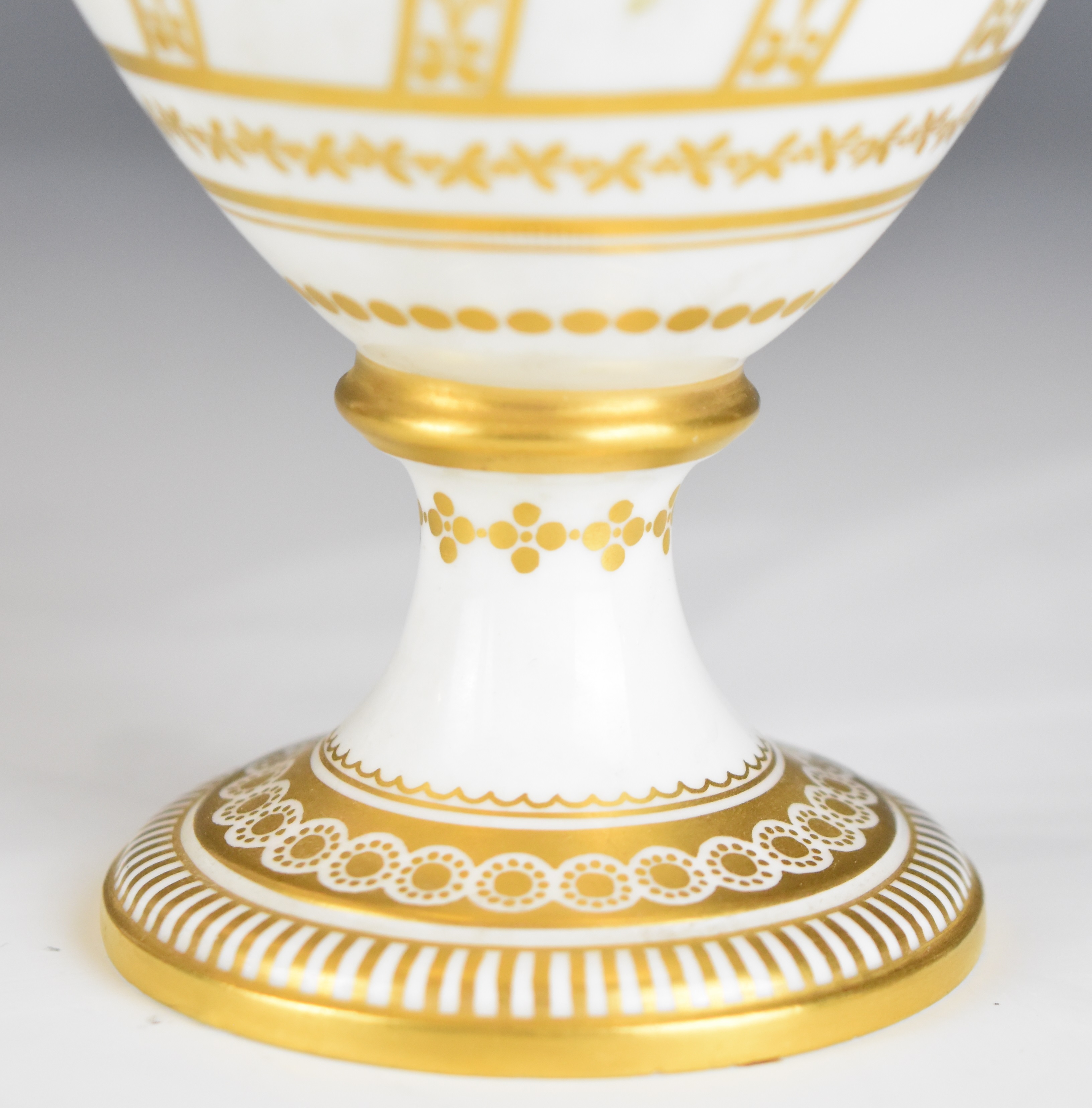 Royal Crown Derby twin handled pedestal vase decorated with roses and hips, height 21cm - Image 5 of 12