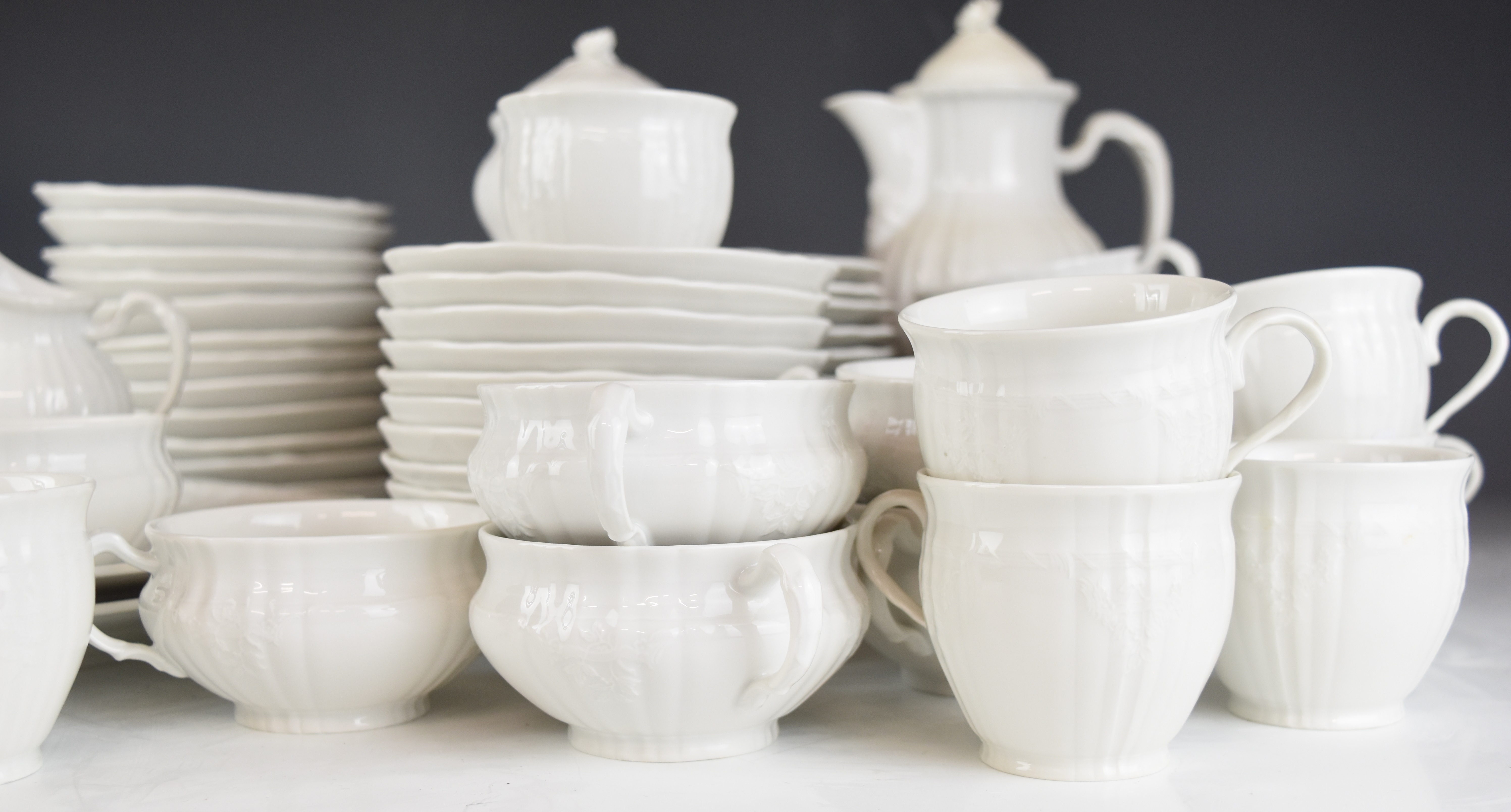 Berlin porcelain twelve place setting tea and coffee set with relief moulded decoration, - Image 2 of 8