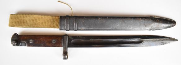 Russian Tokarev 1940 pattern rifle bayonet with wooden grips, some markings to ricasso, 24cm