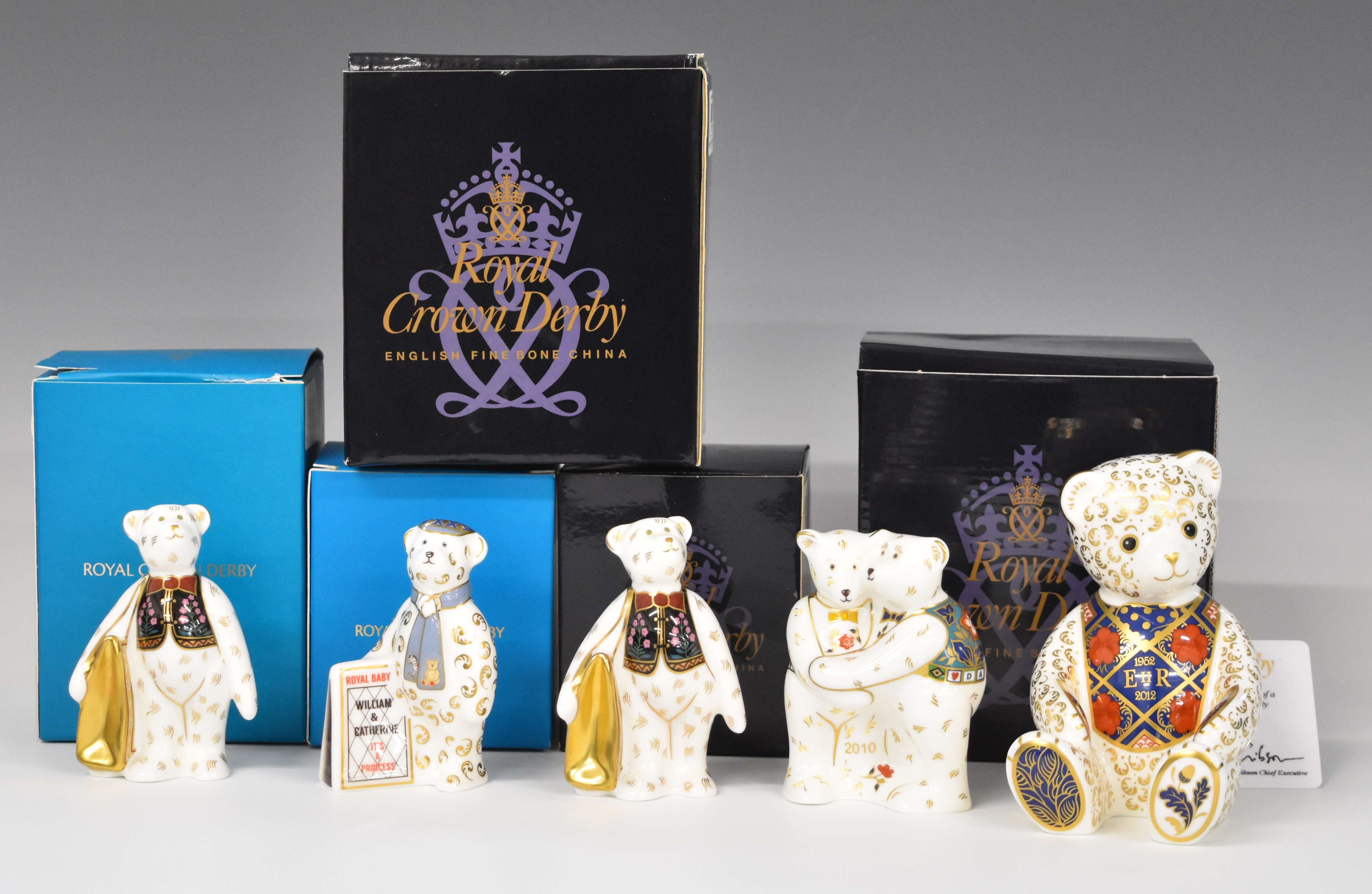 Five Royal Crown Derby paperweights comprising limited edition Diamond Jubilee Teddy Bear, Dave - Image 6 of 10