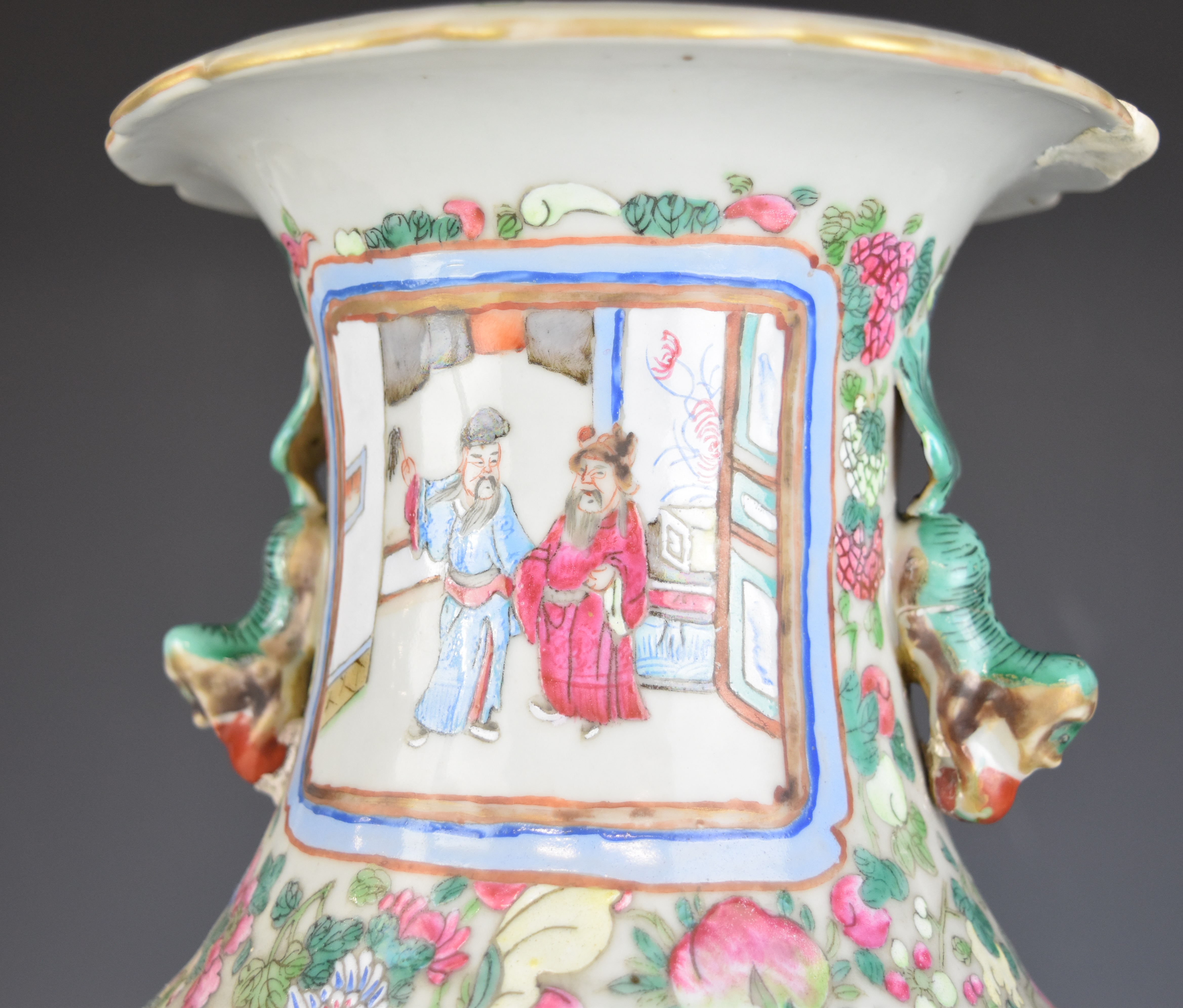 19thC Chinese famille rose vase with figural decoration, height 36cm - Image 3 of 14