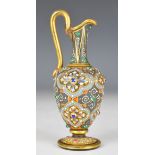 Moser glass pedestal ewer with gilt, enamelled and jewelled decoration, signed and numbered '2206