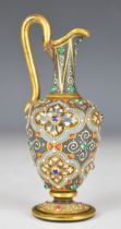 Moser glass pedestal ewer with gilt, enamelled and jewelled decoration, signed and numbered '2206