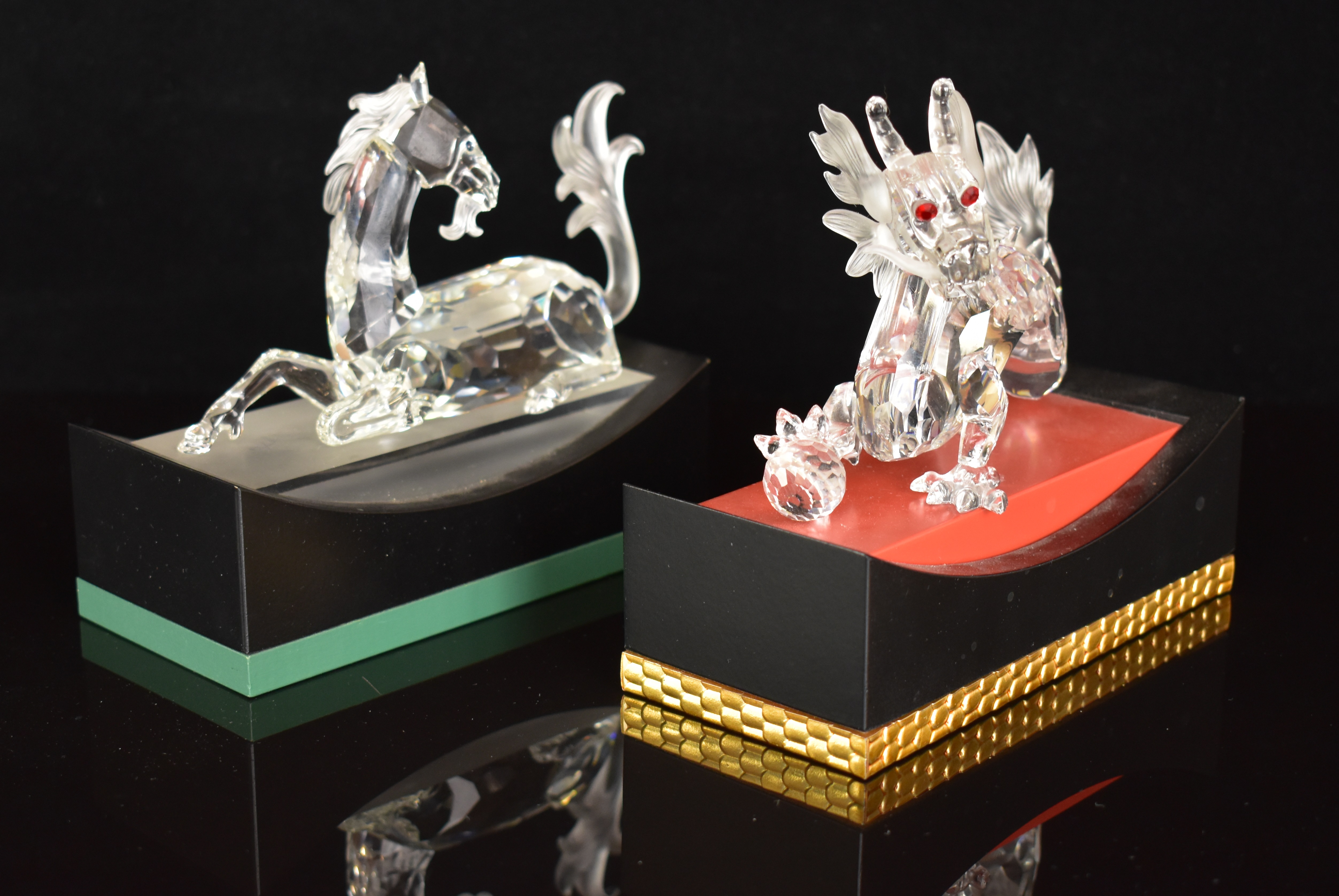Swarovski Crystal glass dragon and unicorn, both on display plinths, each base 15cm long. - Image 2 of 3