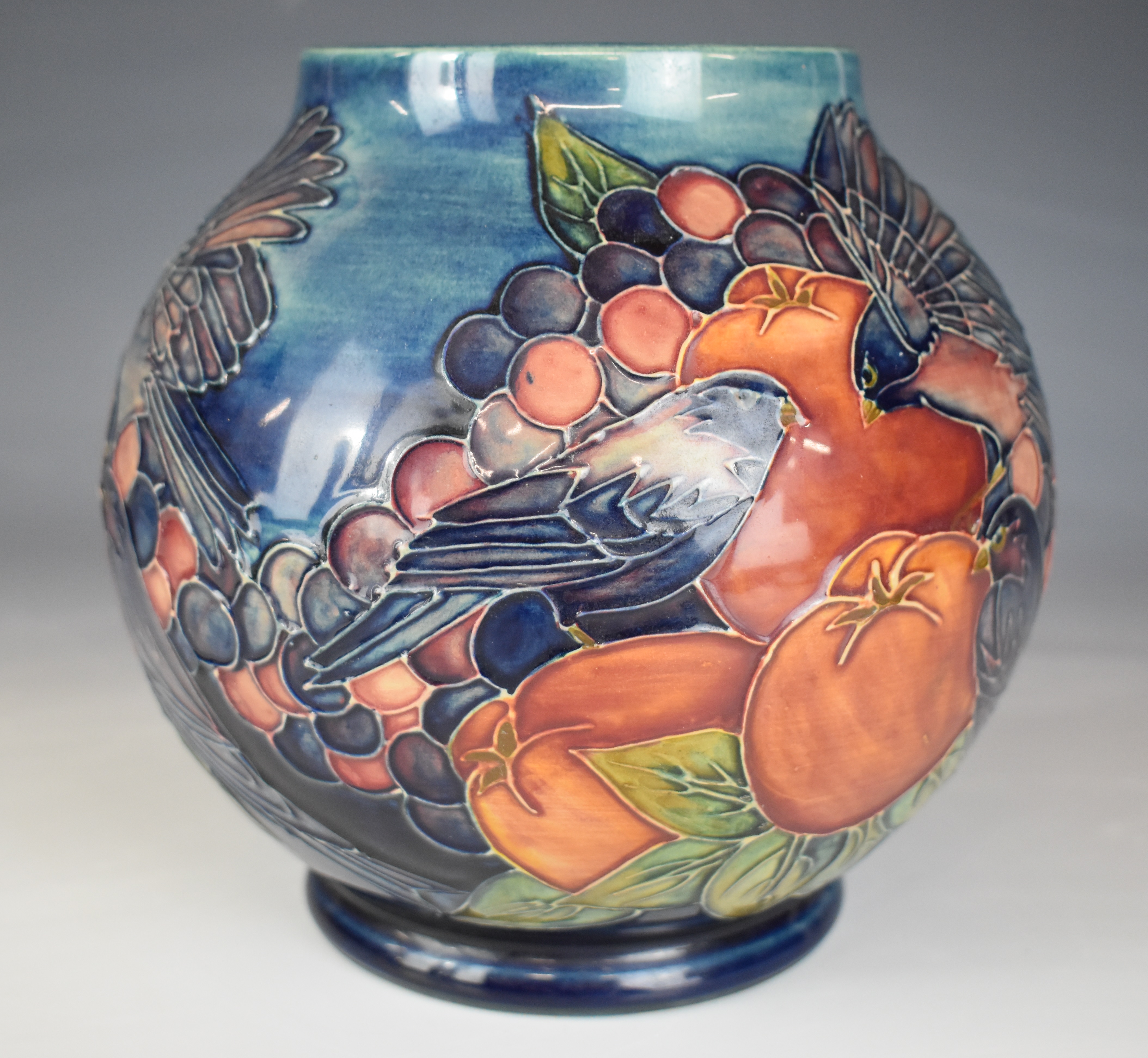 Moorcroft pedestal baluster vase decorated in the the Finches pattern, signed WM to base, height - Image 2 of 4