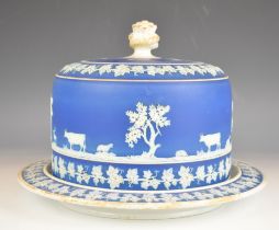 Wedgwood Jasperware large cheese dome and underplate with pastoral decoration of farm animals in