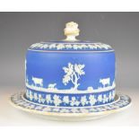 Wedgwood Jasperware large cheese dome and underplate with pastoral decoration of farm animals in