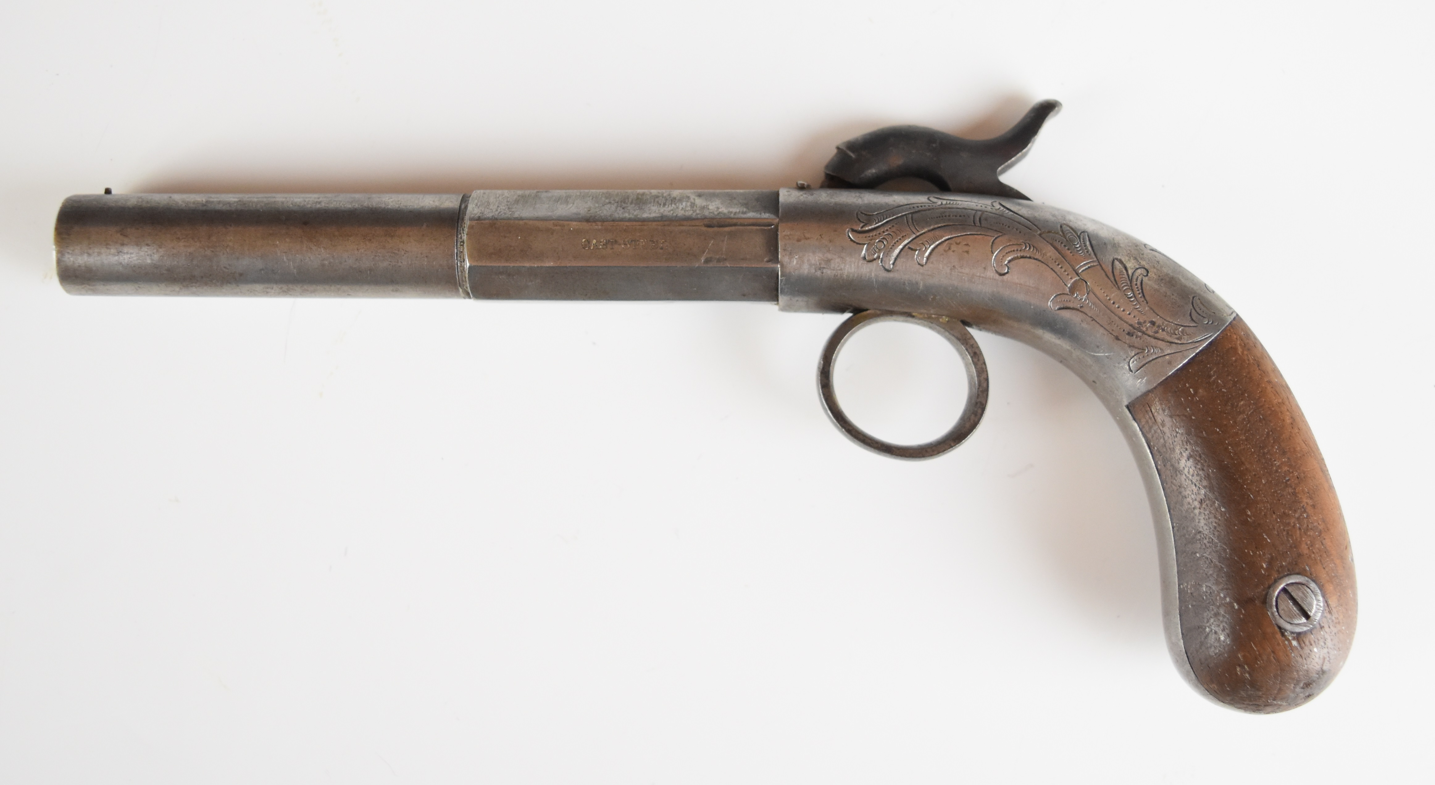 American or similar percussion hammer action bootleg pistol with engraved lock, ring trigger, wooden - Image 2 of 12