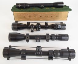 Four various rifle scopes Hawke Sport HD 3-9x40, Yashica 2.5x-8x32, Rhino 4x40 and Edgar Brothers