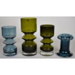 Four Tamara Aladin for Riihimaen Lasi Riihimaki glass vases in sage green and indigo blue, two