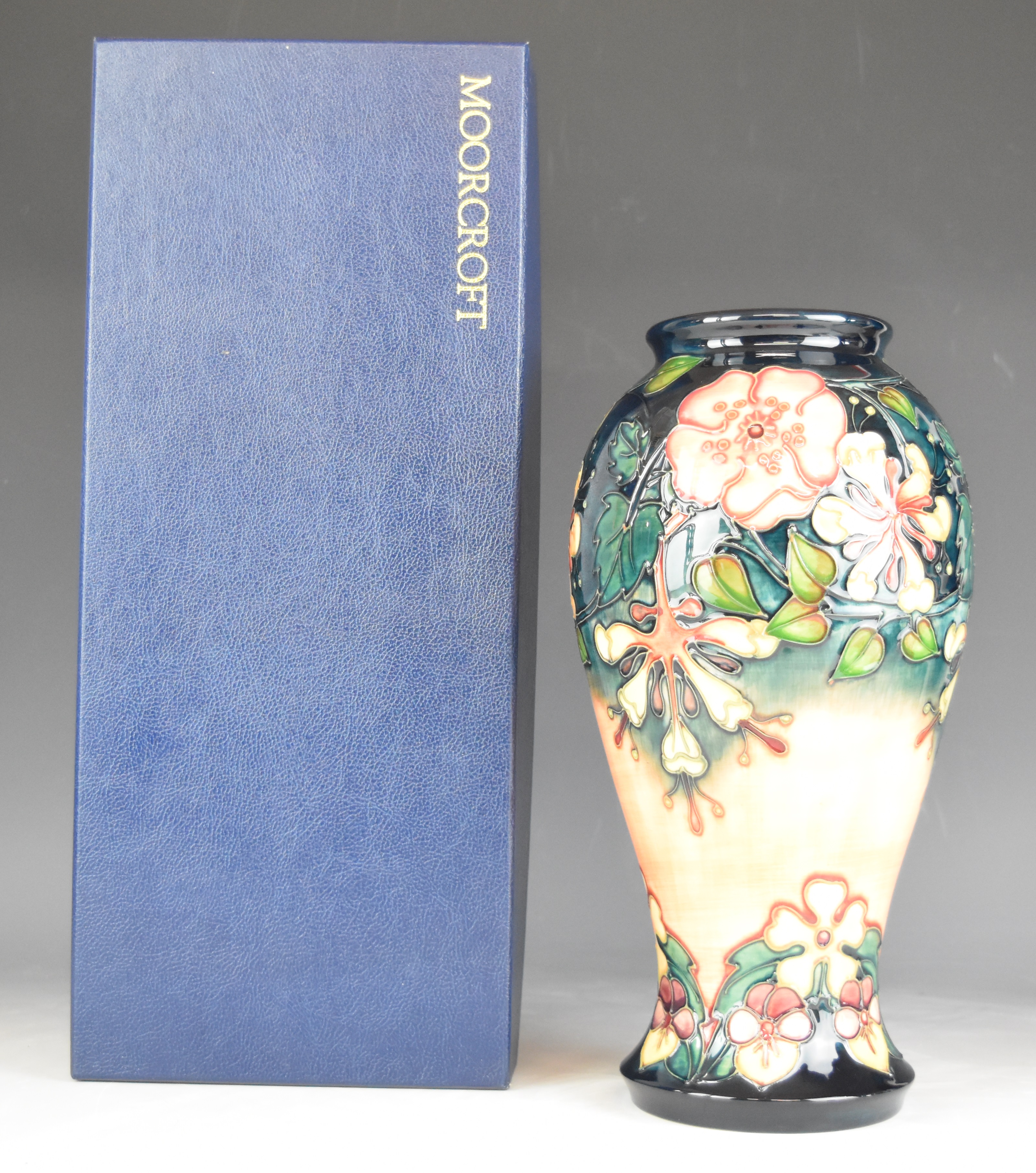 Moorcroft large baluster vase decorated in the Oberon pattern, signed and dated 93 to base, height