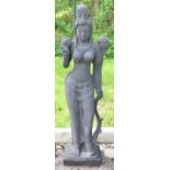 Lava stone sculpture of a standing deity, from the Borobadur temple area, Java, Indonesia, height