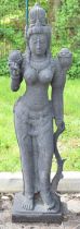 Lava stone sculpture of a standing deity, from the Borobadur temple area, Java, Indonesia, height