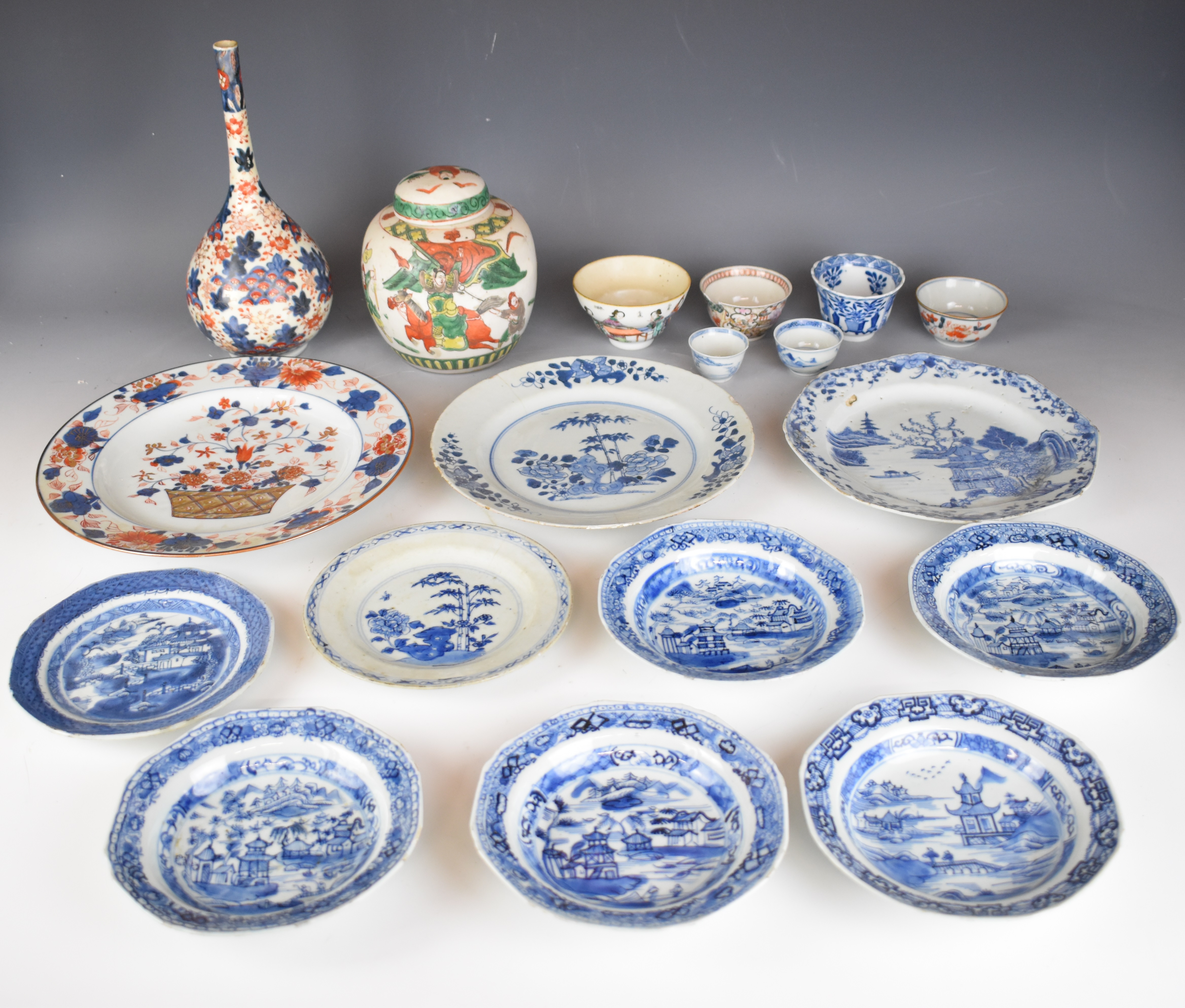 Collection of 18th / 19thC Chinese porcelain tea bowls, wine cups, vase, ginger jar, export plates - Image 7 of 12