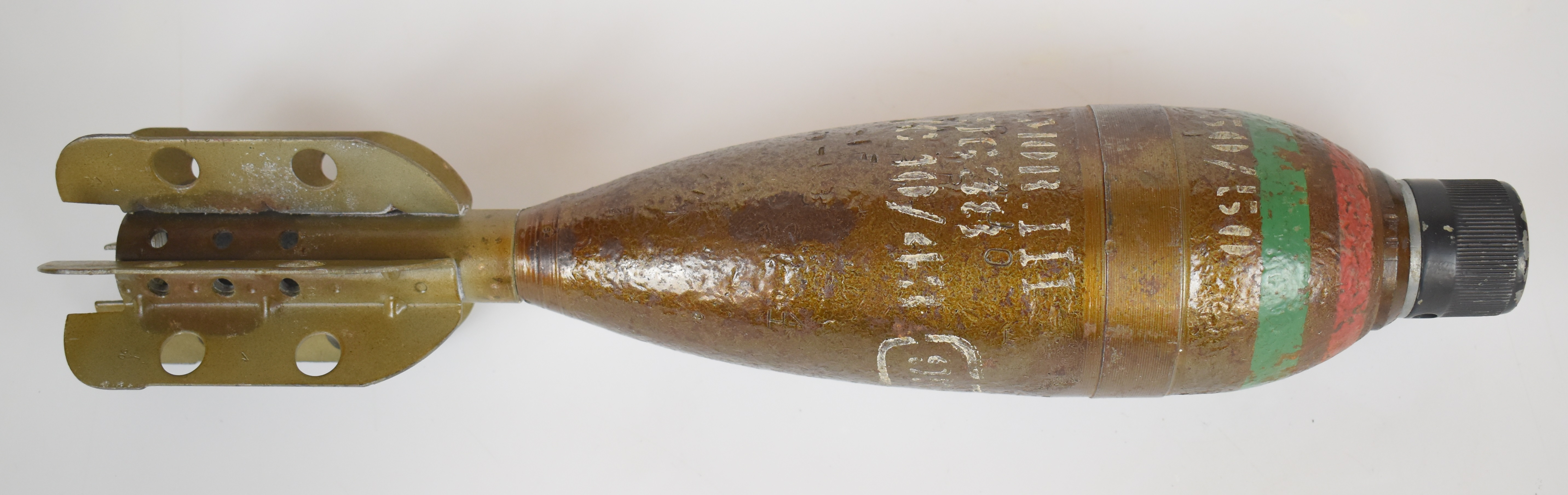 British WW2 3 inch inert mortar round dated 11/43 with fuse and cap - Image 3 of 4