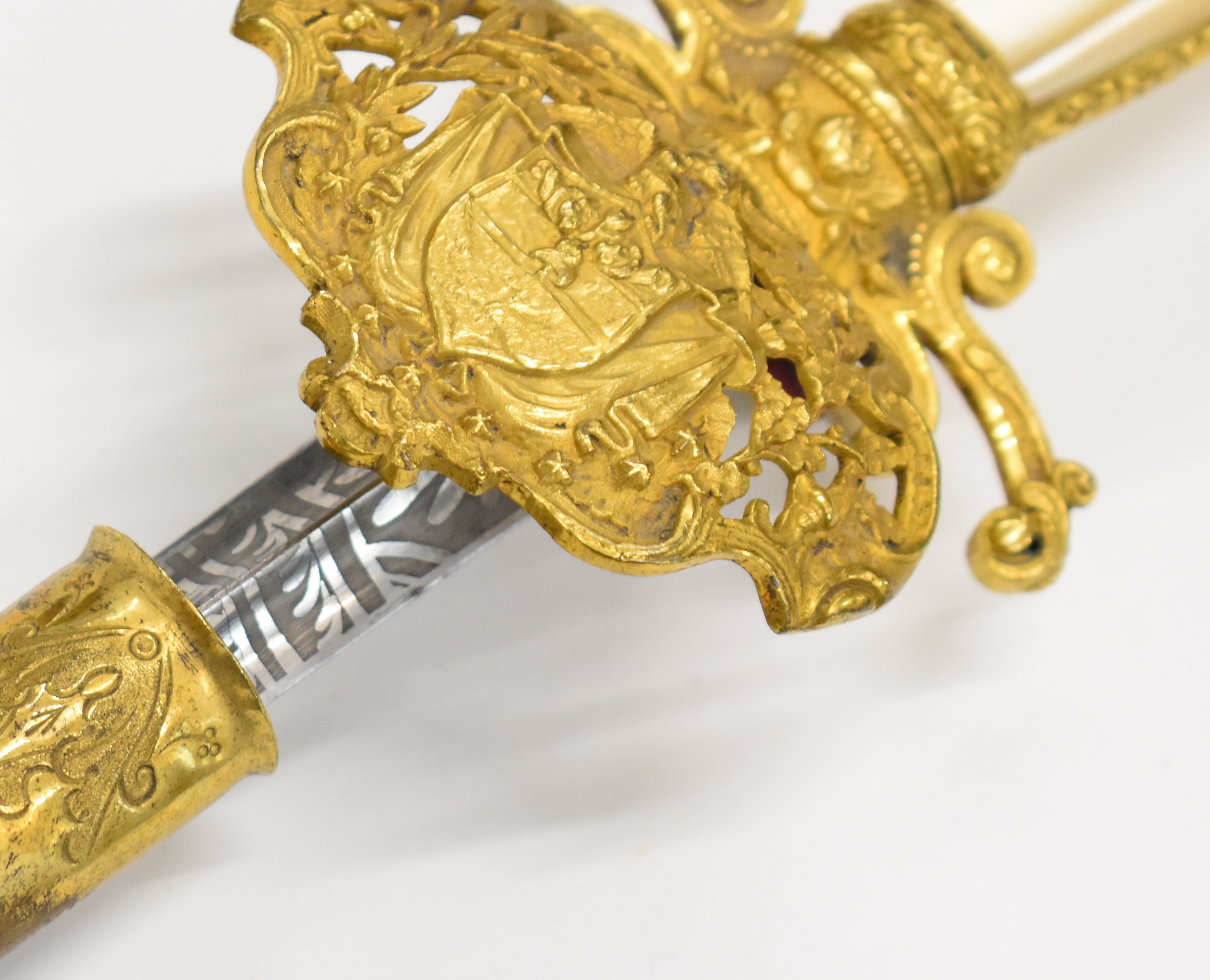 French made court sword retailed by Maria 14 Rue de Septembre Paris with gilt decorated hilt and - Image 11 of 11