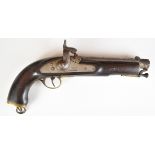 Enfield percussion hammer action sea-service pistol with lock stamped '1858 Enfield' brass trigger