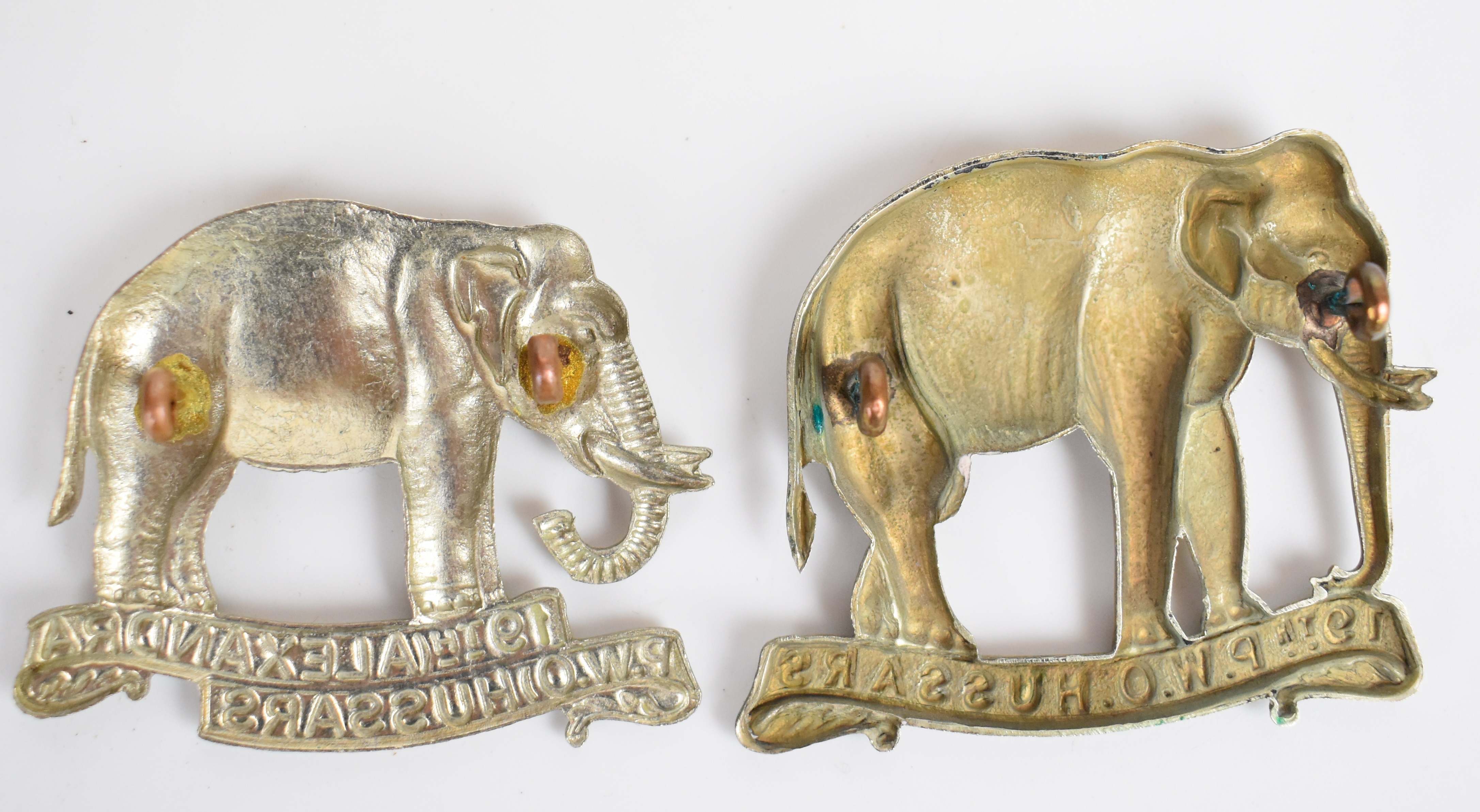 Two British Army 19th Hussars elephant design cap badges - Image 2 of 2