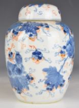 19thC Chinese covered ginger jar with flying fox decoration and six character mark to base, height