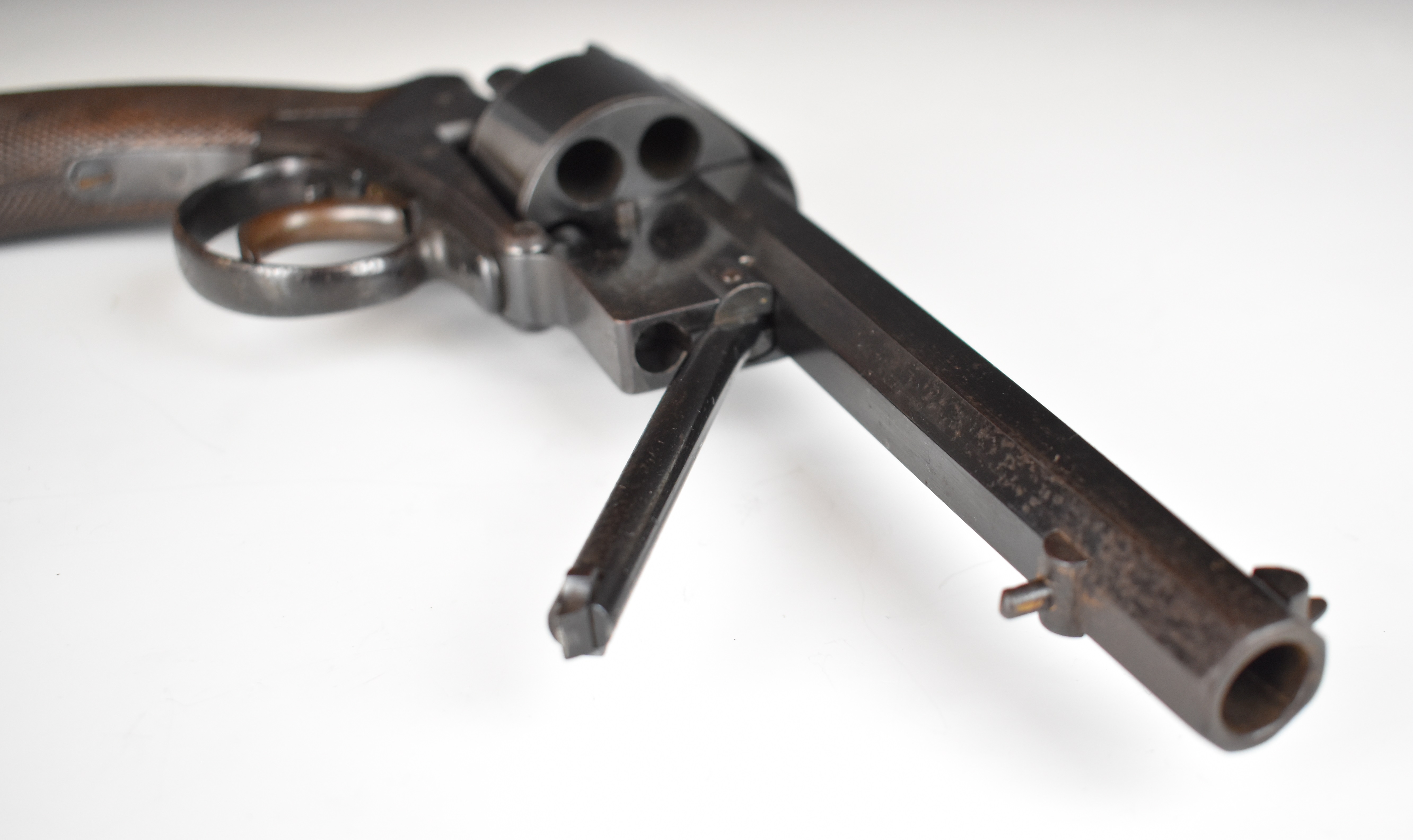 Adam's Patent 50 bore six-shot double-action revolver with chequered grip, line engraved cylinder, - Image 21 of 30