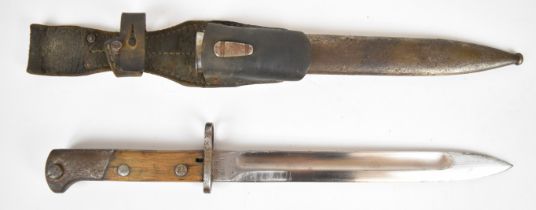 Polish Mauser bayonet, F B Radon and W P to ricasso, with wooden grips, muzzle ring, 25cm fullered