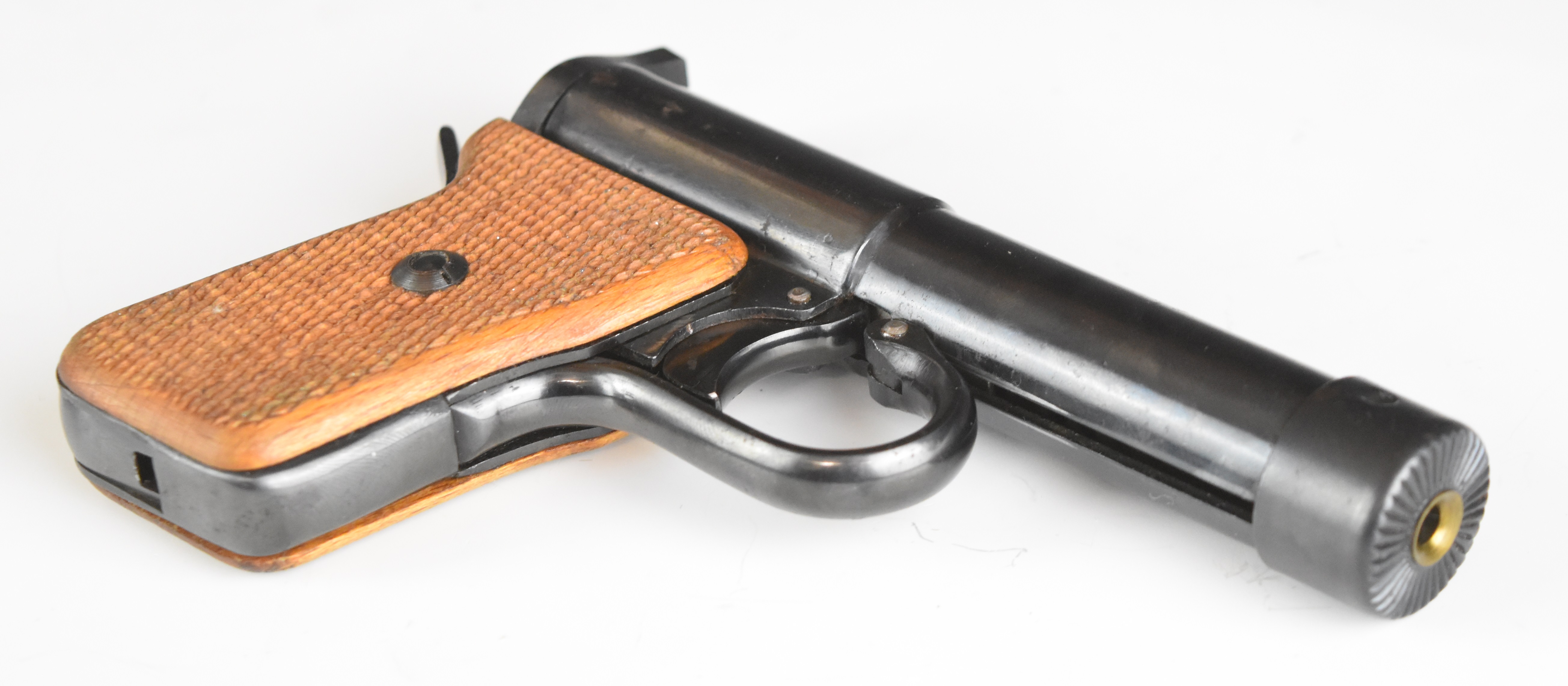 Tell II .177 air pistol with chequered wooden grips, barrel marked 'D.R.G.M. Tell II D.R.P' and - Image 4 of 9