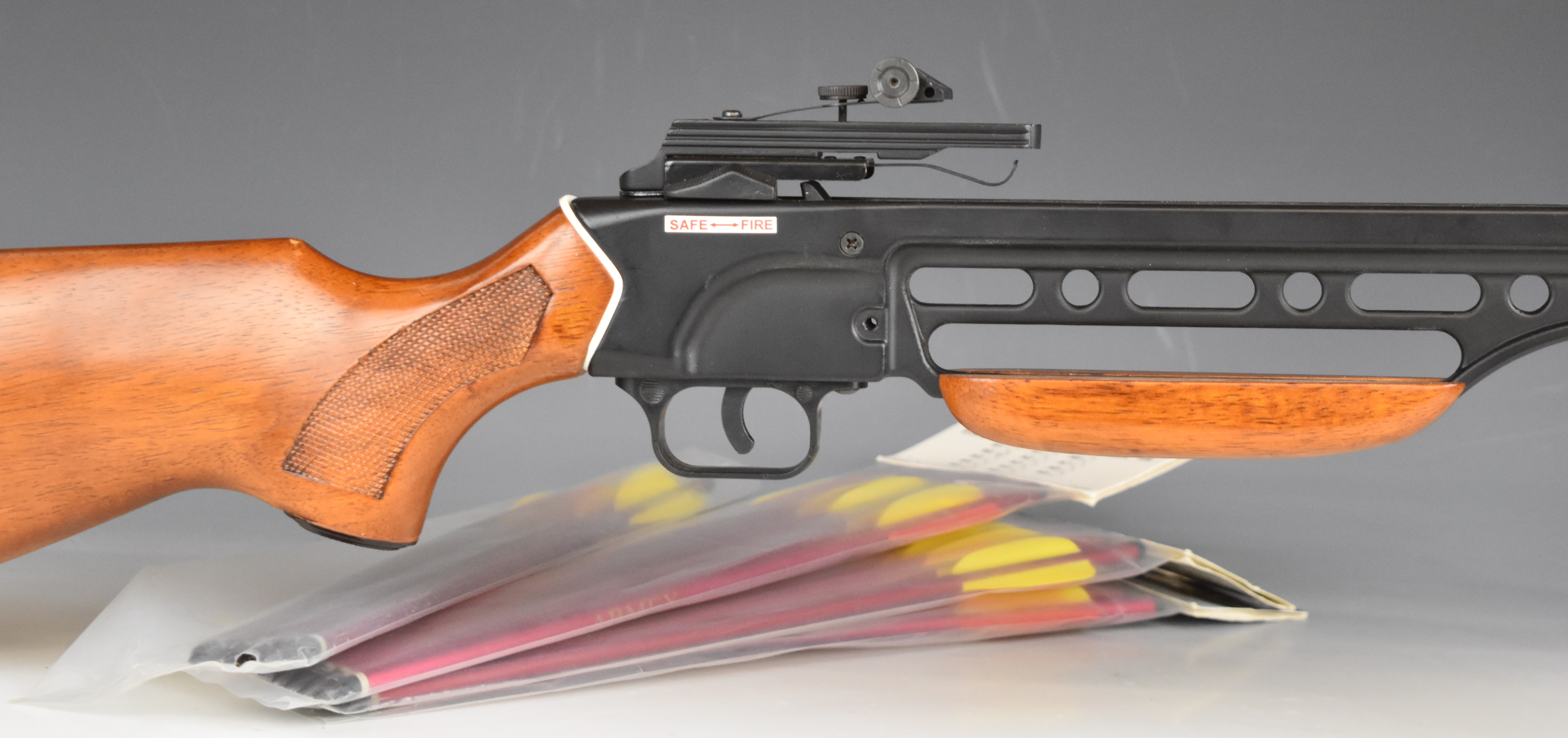 Armex crossbow with wooden stock and forend and adjustable sights, together with 20 Armex Trueflight - Image 6 of 7