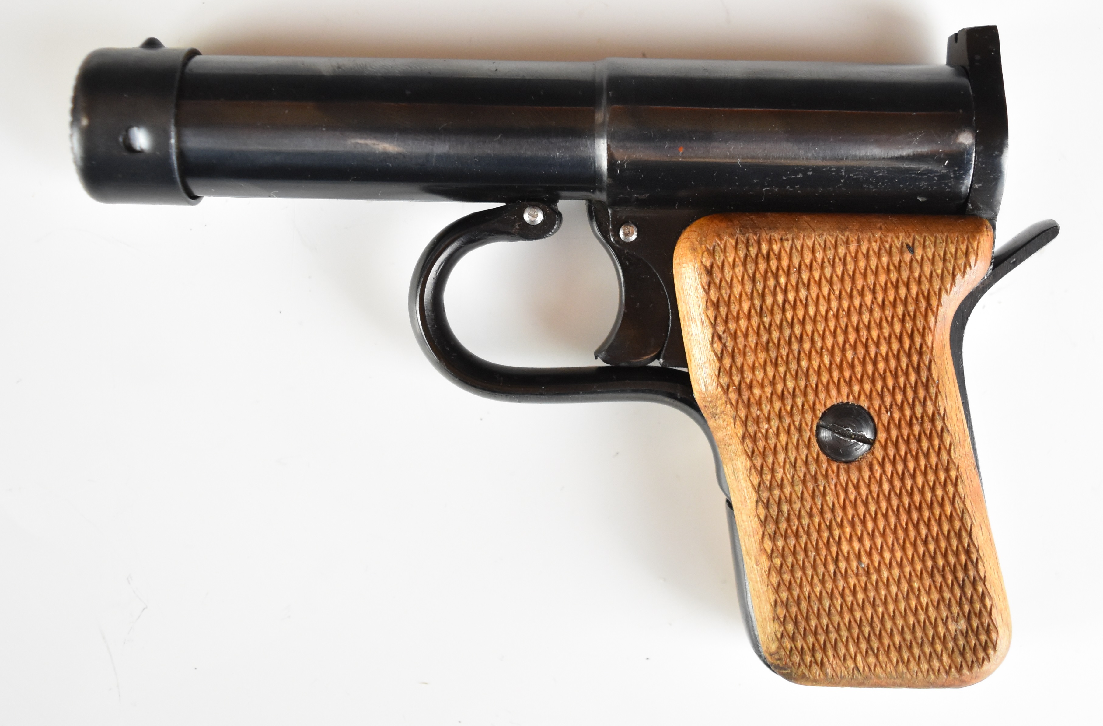 Tell II .177 air pistol with chequered wooden grips, barrel marked 'D.R.G.M. Tell II D.R.P' and - Image 2 of 9