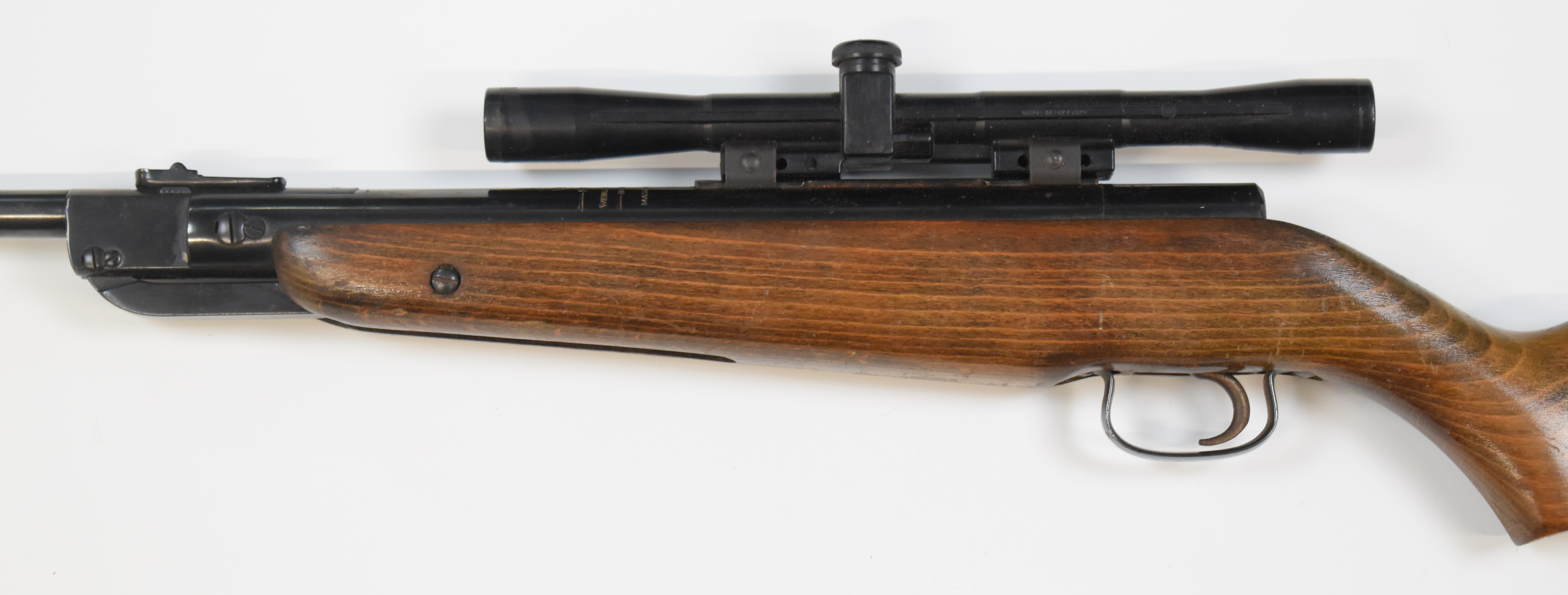 Webley Falcon .22 air rifle with semi-pistol grip, Webley plaque inset to the stock and scope, NVSN. - Image 8 of 9