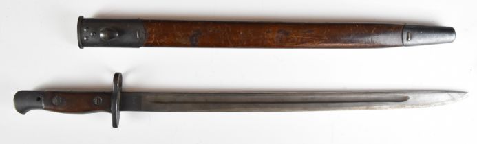 British Army WW1 1907 pattern sword bayonet by Sanderson with good stamps to ricasso, wooden