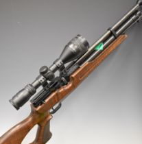 Weihrauch HW100 .177 PCP air rifle with textured semi-pistol grip, raised cheek piece, adjustable