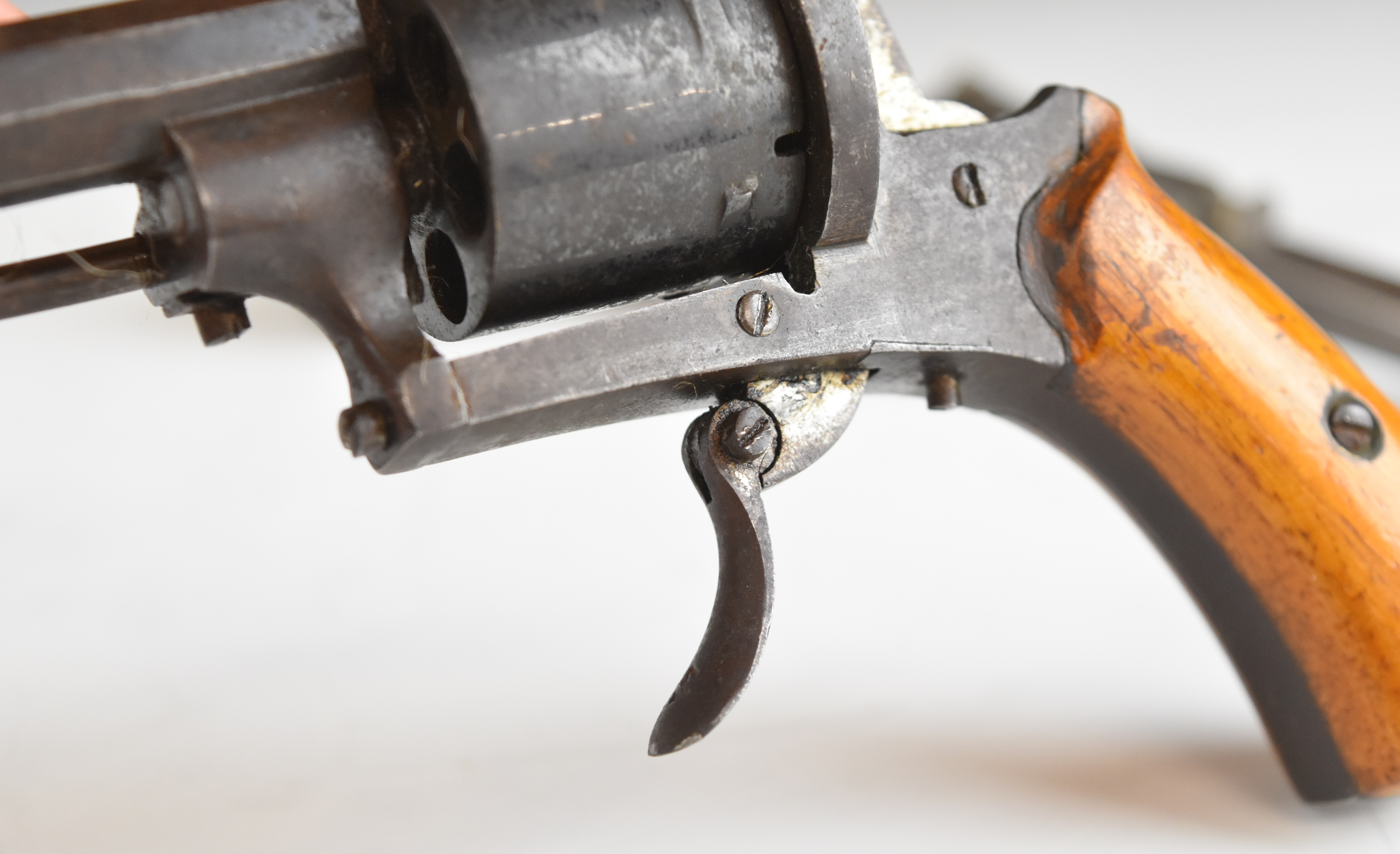 A composed pair of Belgian six-shot pinfire double-action revolvers, each with shaped wooden grips - Image 7 of 11