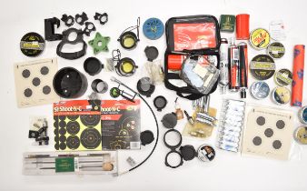 A collection of air rifle, pistol and gun parts and accessories including cleaning kits, pellets,