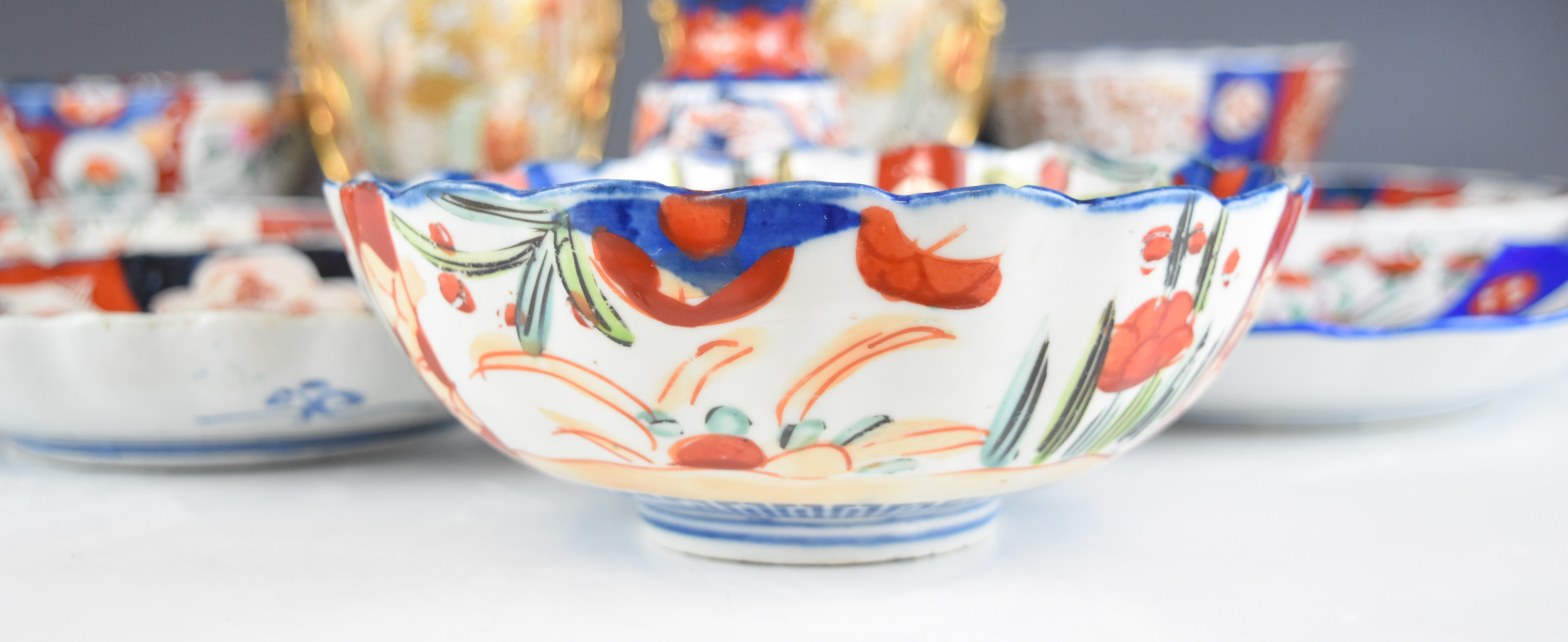 Collection of Japanese Imari and Satsuma ceramics including two pairs of vases, tallest 25cm - Image 4 of 8