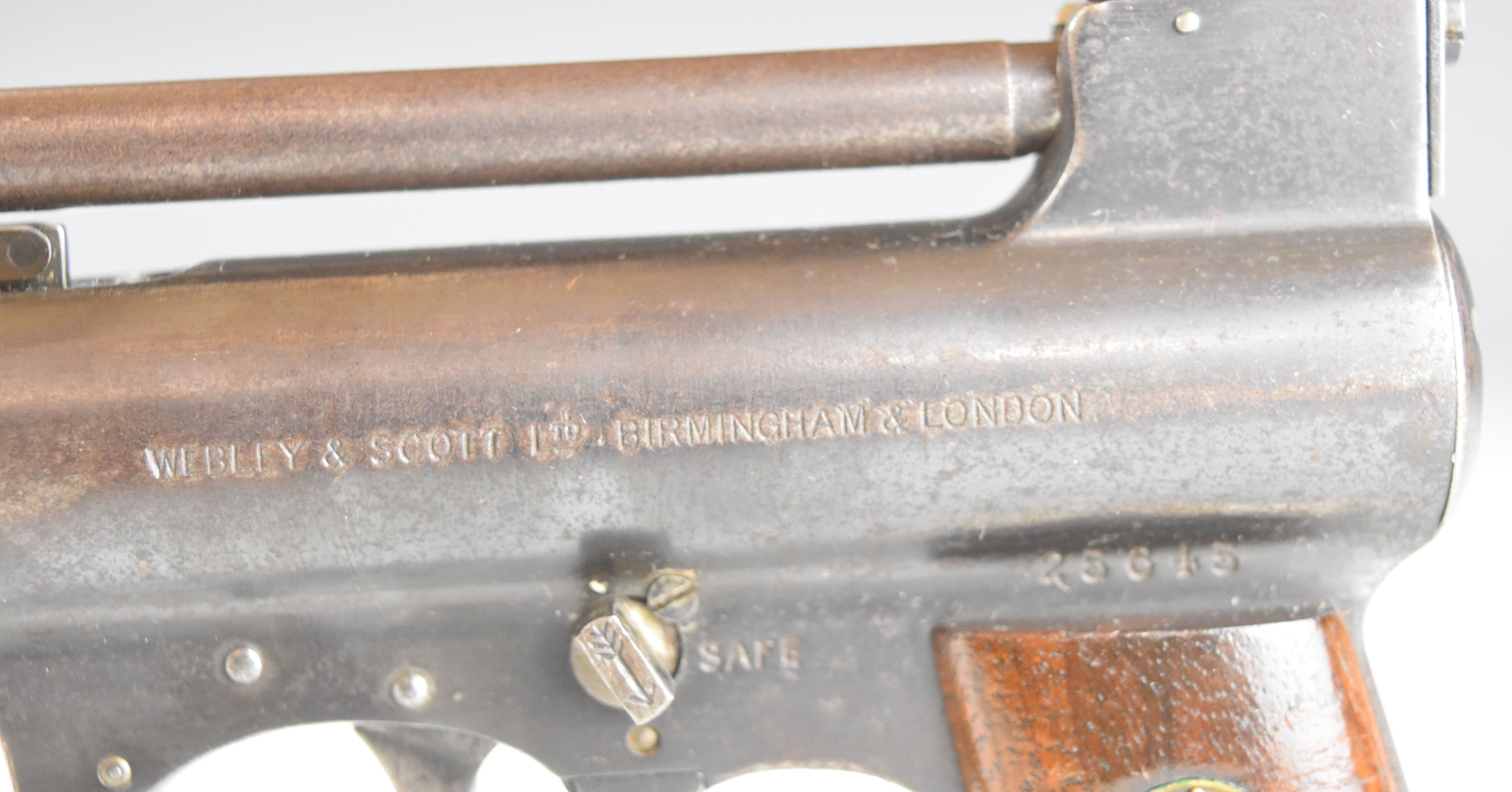 Webley Mark I .177 air pistol with logo inset to the wooden grips and adjustable sights, serial - Image 9 of 13