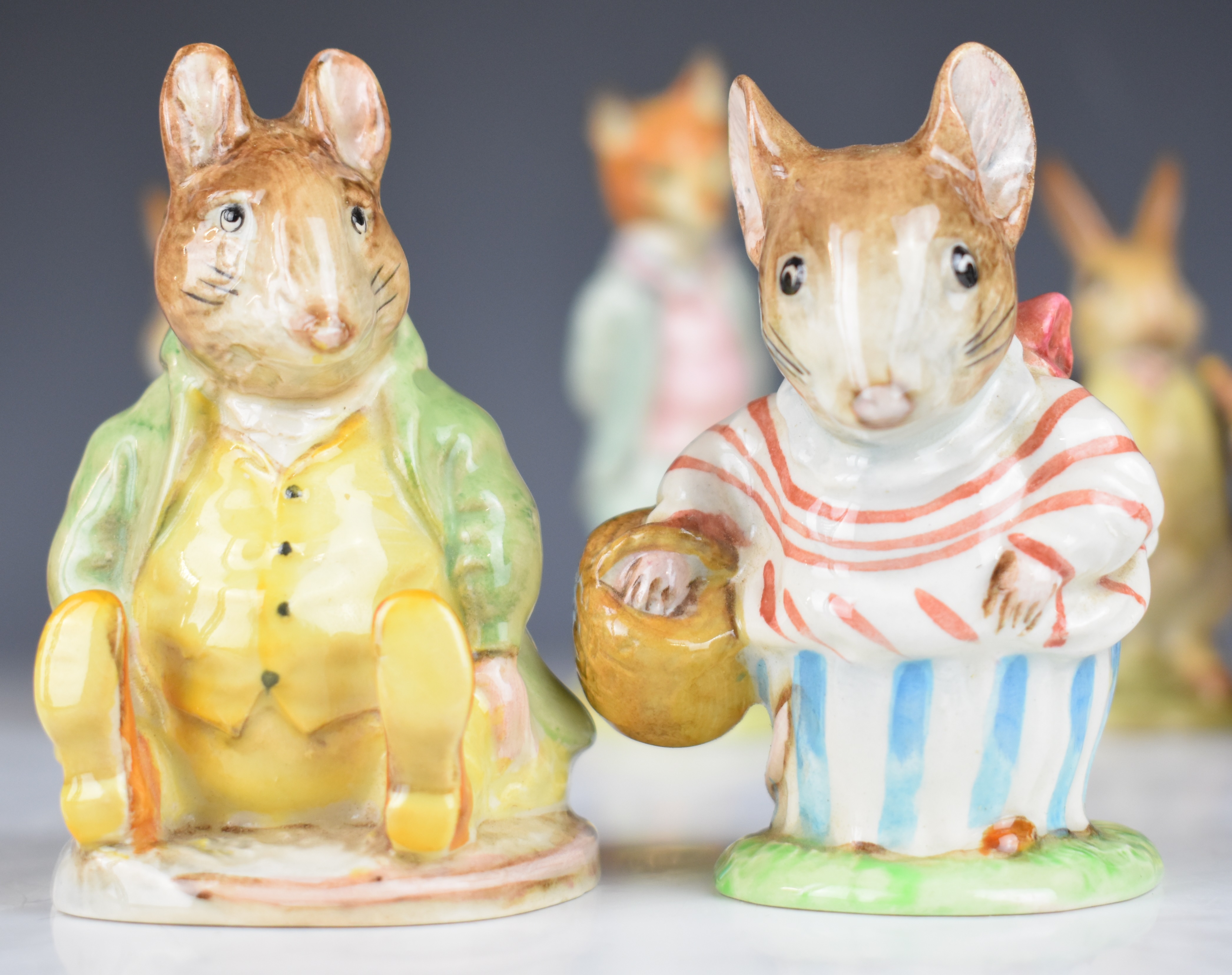 Six Beswick Beatrix Potter figures including five with gold oval BP2 backstamps, tallest 12cm - Image 7 of 10
