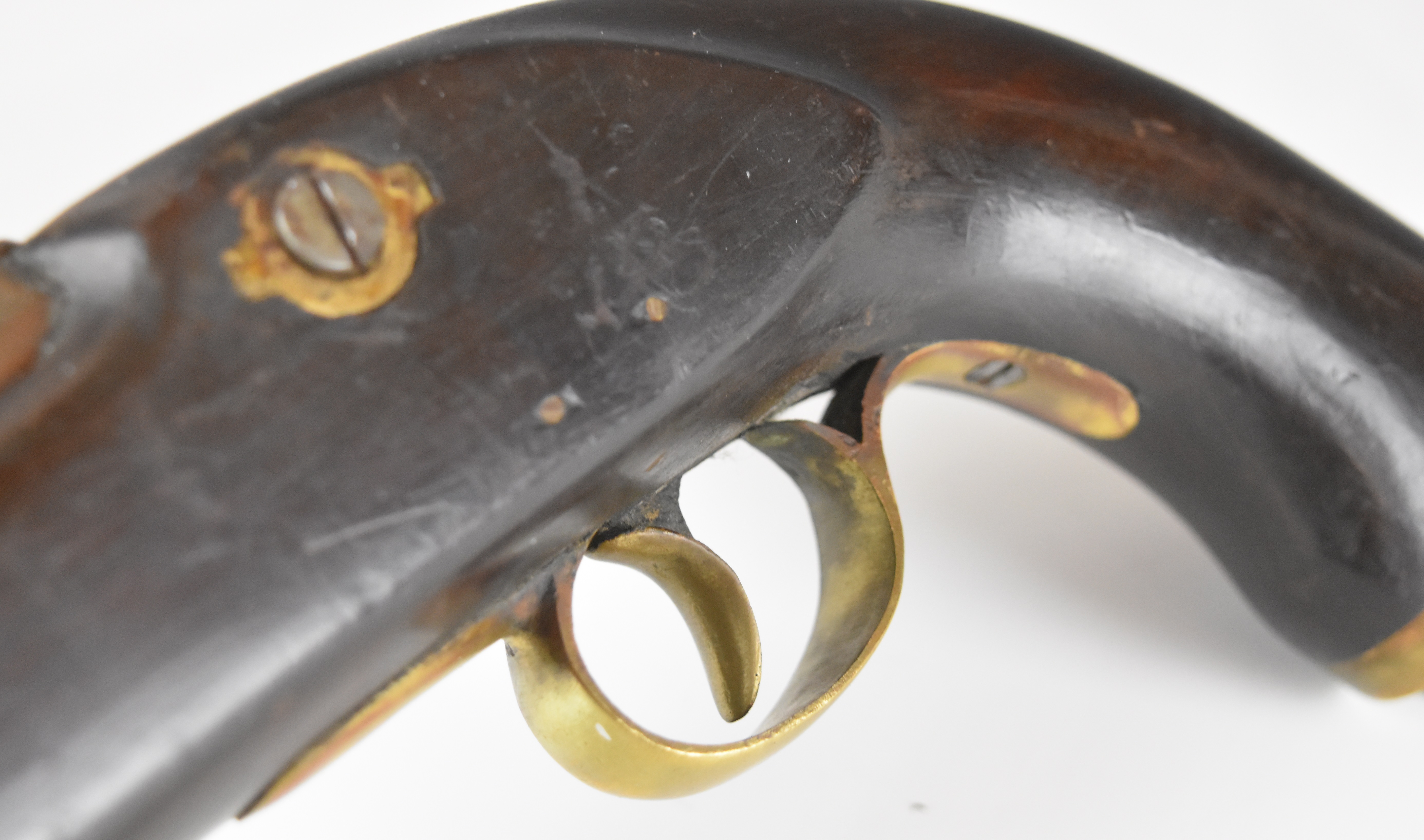Enfield percussion hammer action sea-service pistol with lock stamped '1858 Enfield' brass trigger - Image 7 of 12
