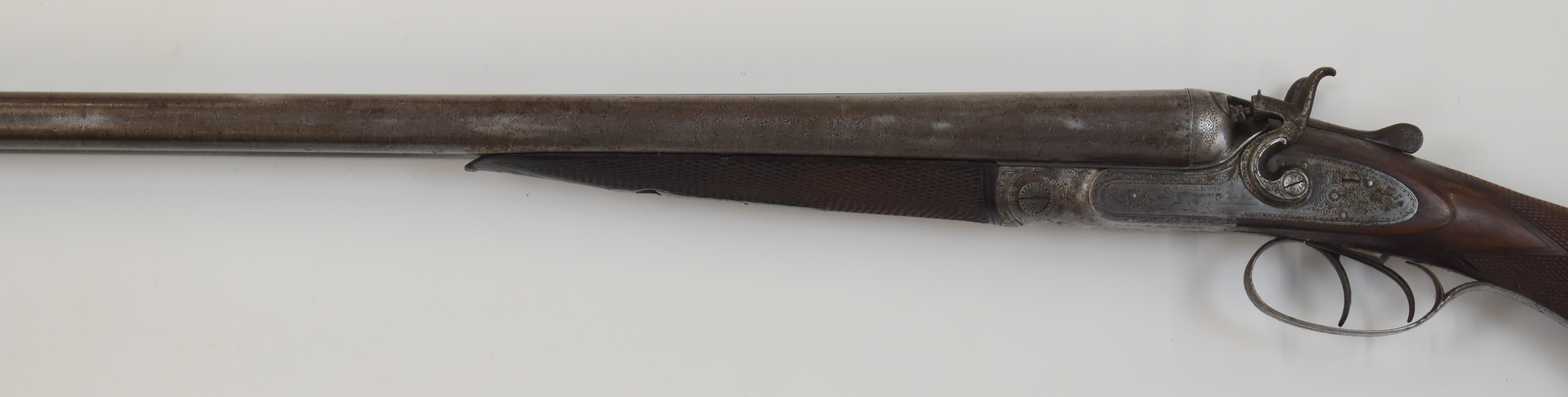 George Edward Lewis 12 bore side by side hammer action shotgun with named and engraved locks, - Image 12 of 13