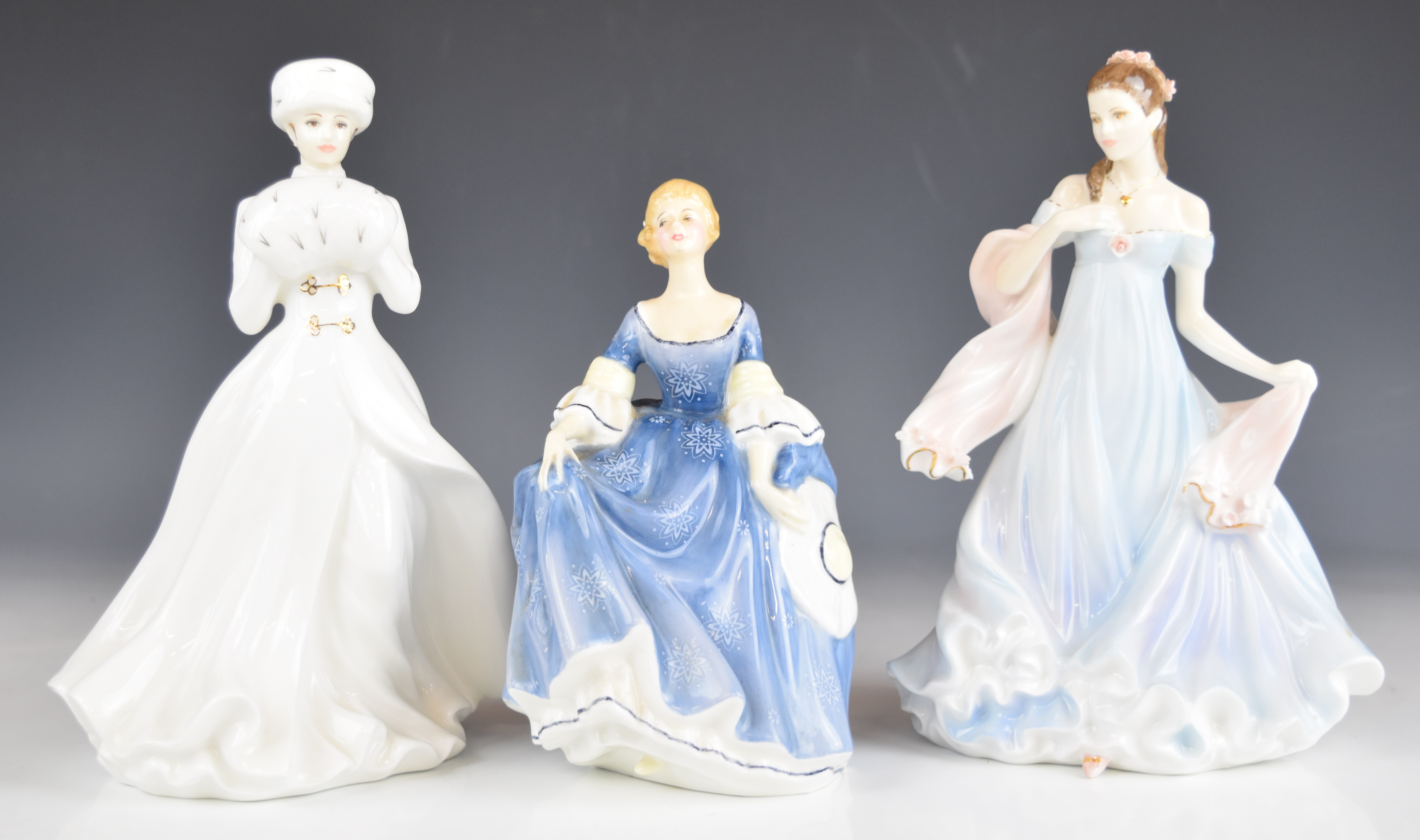 Royal Doulton, Royal Worcester and Wedgwood figurines including A Winter's Morn, Caroline, Antonia - Image 6 of 14