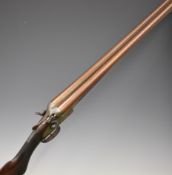 Skimin & Wood 12 bore side by side hammer action shotgun with engraved scenes of birds to the locks,