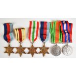 British Army WW2 medal group of five comprising 1939/1945 Star, Africa Star, Italy Star, Defence