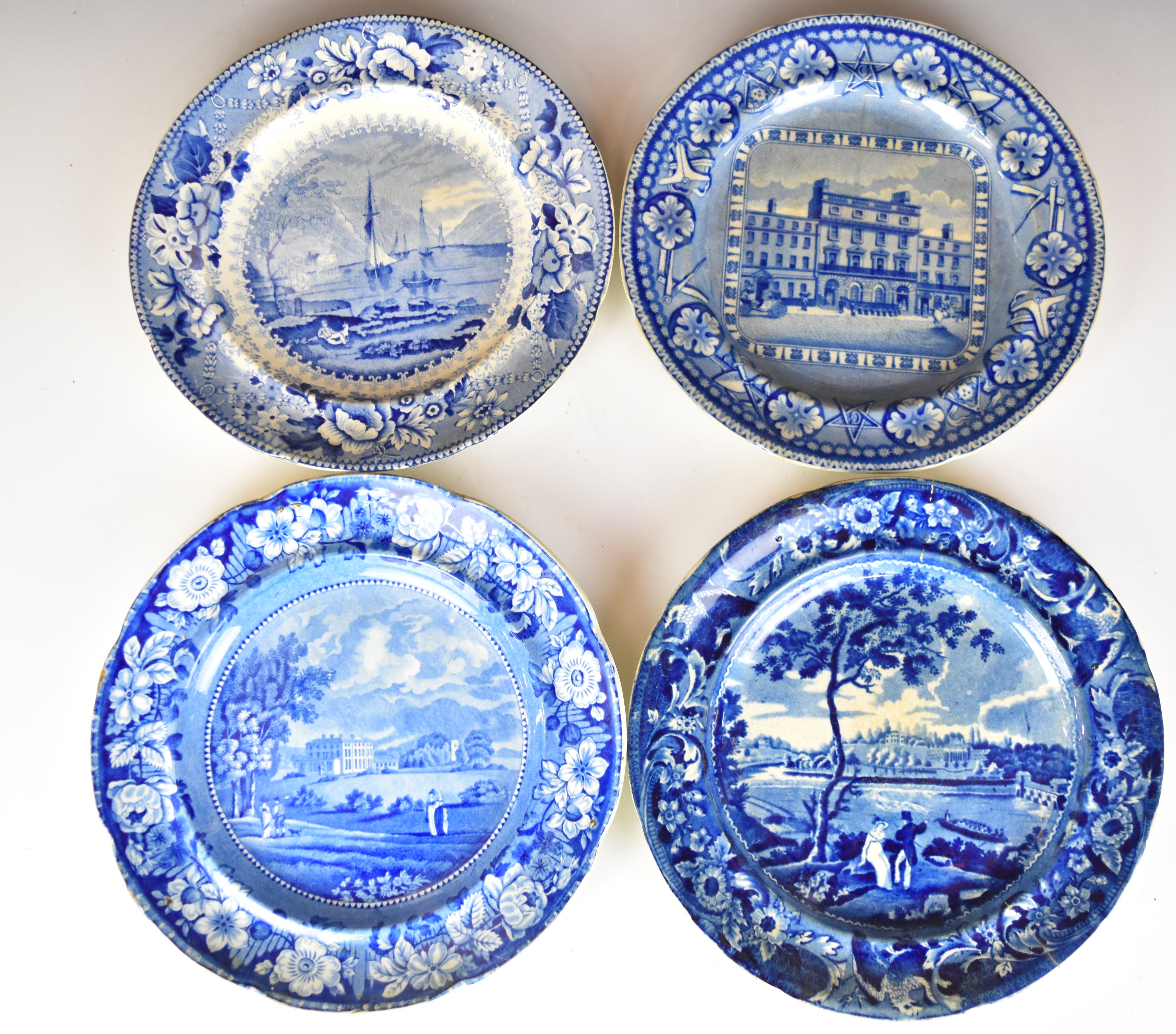 Collection of 19thC blue and white transfer printed ware, named scenes include Lambton Hall - Image 6 of 6