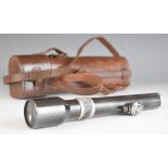 Ajax 2.5x70 German sniper rifle scope marked '1214' and 'Ajax Germany', in leather case